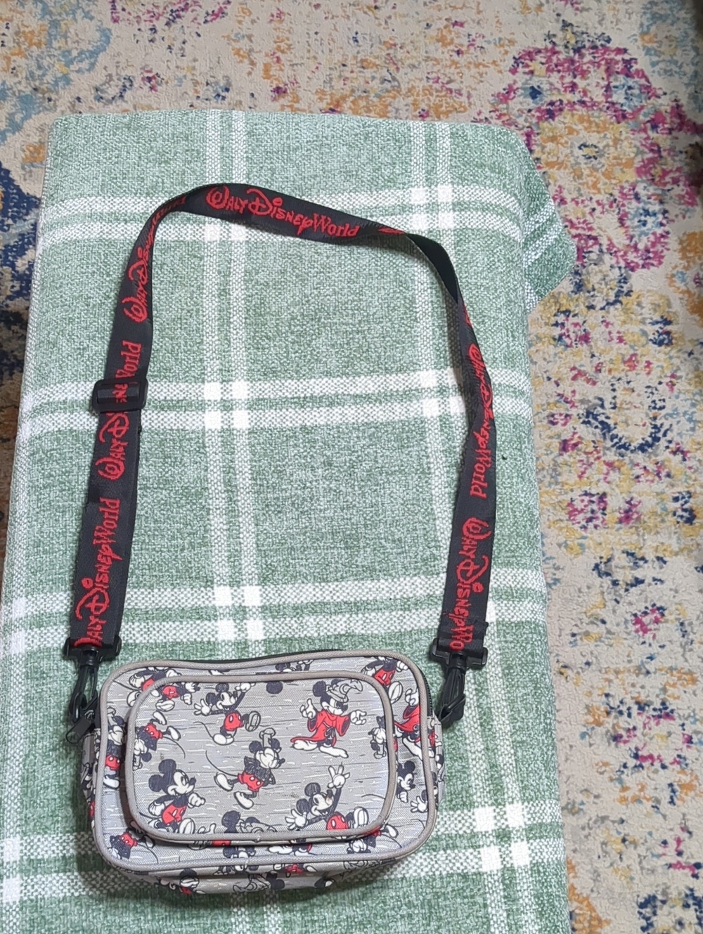 Disney Gray Mickey & Friends Belt Bag with Black Strap and Red Accents